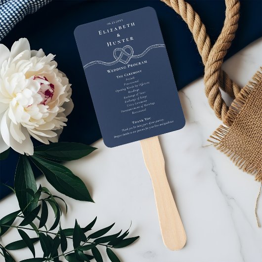 Knoten für das Seilherz in Navy-Hochzeitsprogramm Fächer