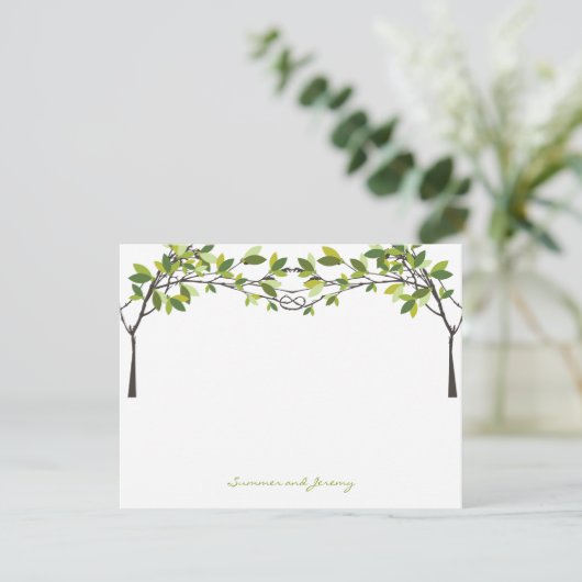 Knotted Liebe Trees Wedding Monogram Danke Card (Stehend Vorderseite)