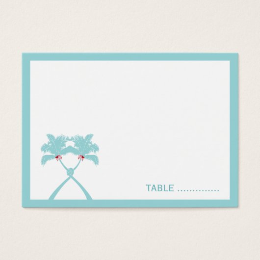 Knotted Palm Trees Hearts Beach Wedding Platzkarte (Vorderseite)