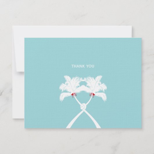 Knotted Palm Trees Hearts Tropical Beach Hochzeit Dankeskarte (Rückseite)
