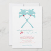 Knotted Palm Trees Hearts Tropical Beach Hochzeit Einladung (Vorderseite)