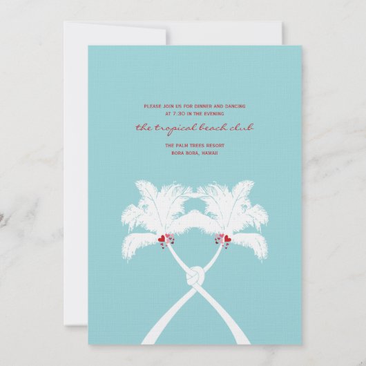 Knotted Palm Trees Hearts Tropical Beach Hochzeit Einladung (Rückseite)