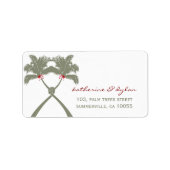 Knotted Palm Trees Red Liebe Beach Hochzeitadresse Adressaufkleber (Vorne)