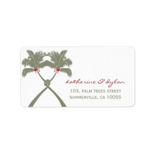 Knotted Palm Trees Red Liebe Beach Hochzeitadresse Adressaufkleber