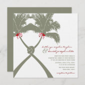 Knotted Palm Trees Red Liebe Tropical Beach Hochze Einladung (Vorne/Hinten)