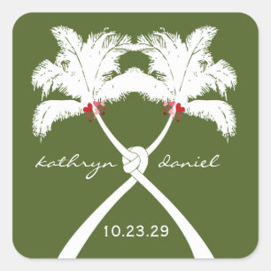 Knotted Palm Trees Red Liebe Tropical Beach Hochze Quadratischer Aufkleber
