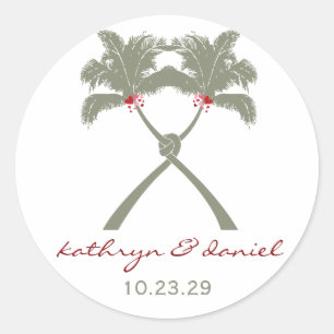 Knotted Palm Trees Red Liebe Tropical Beach Hochze Runder Aufkleber