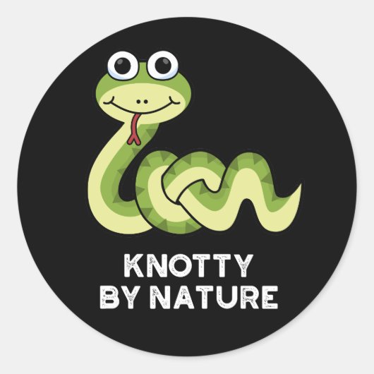 Knotty By Nature Funny Snake Pun Dark BG Runder Aufkleber (Vorderseite)