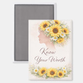Know Your Worth Sunflower Affirmation Magnet (Vorderseite/Rückseite)