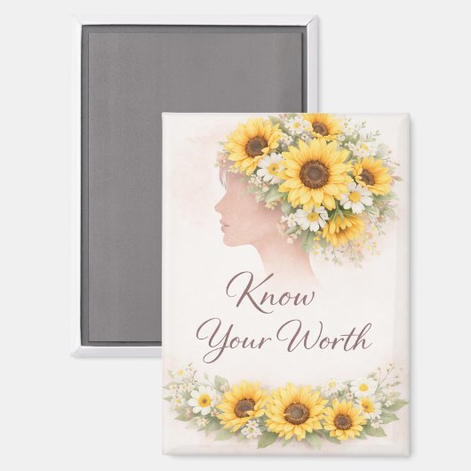Know Your Worth Sunflower Affirmation Magnet (Vorderseite/Rückseite)