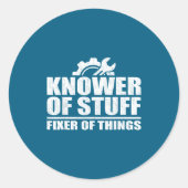 Knower Of Stuff Fixer Of Things Funny Mechanic Fat Runder Aufkleber (Vorderseite)