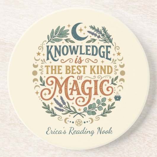 Knowledge is Magic Book Witch Botanical Moon Getränkeuntersetzer (Vorne)