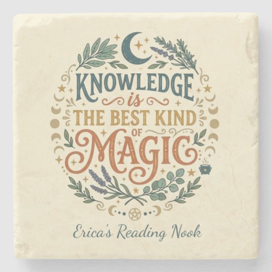 Knowledge is Magic Book Witch Botanical Moon Steinuntersetzer (Vorderseite)