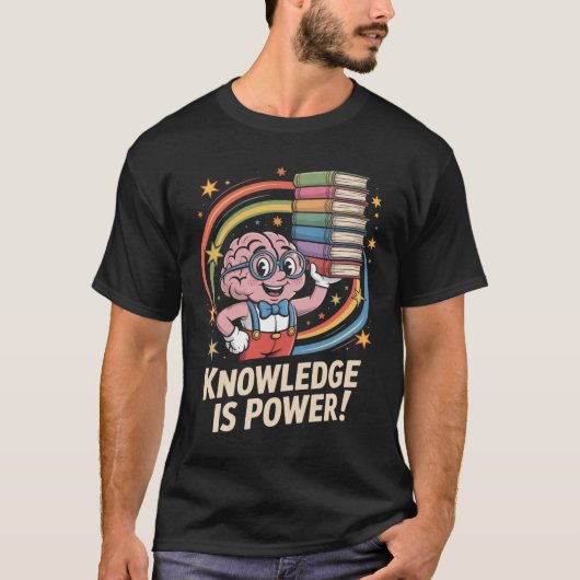Knowledge Is Power Cute Brain Character T-Shirt (Vorderseite)