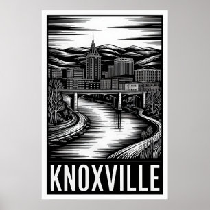Knoxville Tennessee Skyline Schwarz Weiß Holzschni Poster