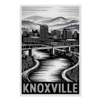 Knoxville Tennessee Skyline Schwarz Weiß Holzschni