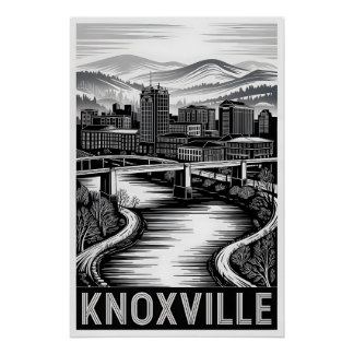 Knoxville Tennessee Skyline Schwarz Weiß Holzschni Poster