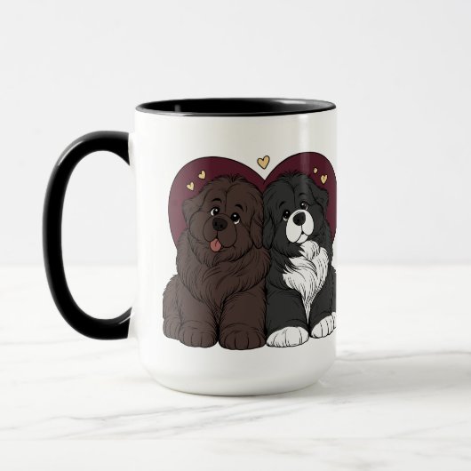 Knuddelnde Neufundländer-Welpen Tasse (Links)