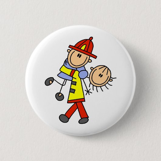Knüppelfigur-Feuerwehrmann-Rettungsbutton Button (Vorderseite)