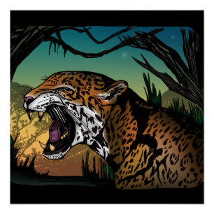Knurrende Jaguar-Dschungel-Wandkunst – Wilde Katze Poster