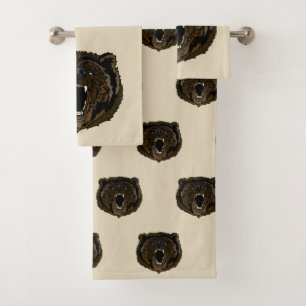 Knurrender Grizzlybär Badhandtuch Set