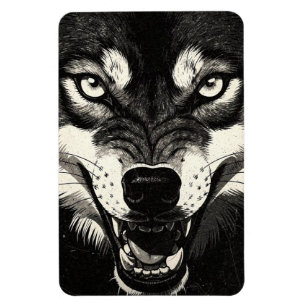 Knurrender Wolf 50er Schwarz-Weiß-Grafikstil Magnet