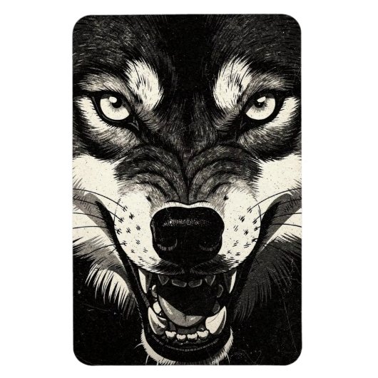 Knurrender Wolf 50er Schwarz-Weiß-Grafikstil Magnet (Vertikal)