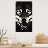 Knurrender Wolf 50er Schwarz-Weiß-Grafikstil Poster (Küche)
