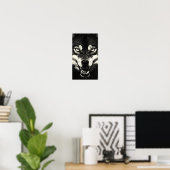 Knurrender Wolf 50er Schwarz-Weiß-Grafikstil Poster (Heimbüro)