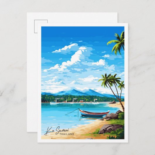Ko Samui Thailand Reise Vintage Illustration Postkarte (Vorne/Hinten)