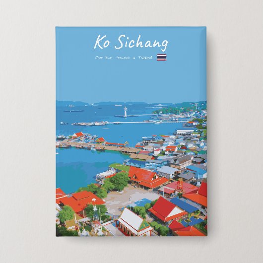 Ko Sichang, Thailand - Lebendige Hafenansicht Button (Vorderseite)