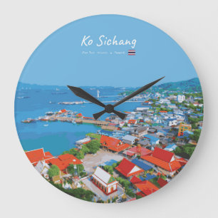 Ko Sichang, Thailand - Lebendige Hafenansicht Große Wanduhr