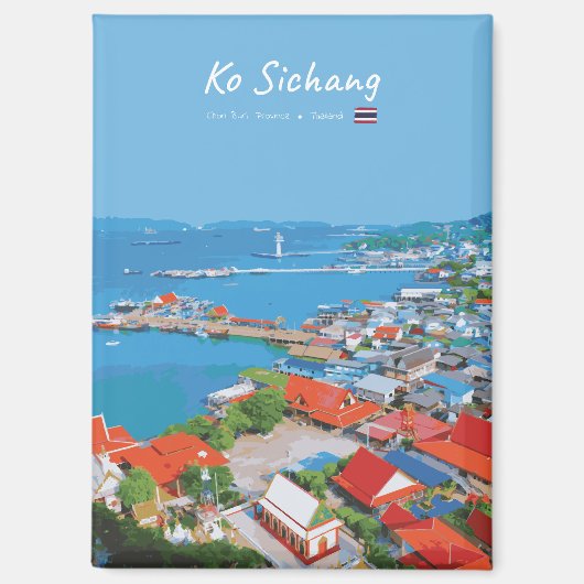 Ko Sichang, Thailand - Lebendige Hafenansicht Magnet (Vorderseite)