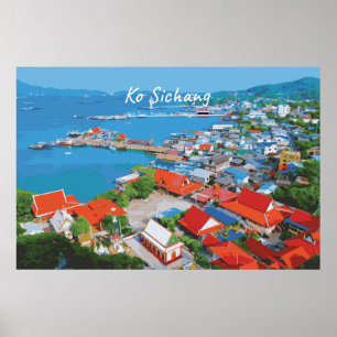 Ko Sichang, Thailand - Lebendige Hafenansicht Poster