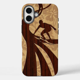 Koa Wood Surfer Imitate Holzsurfboard iPhone 16 Plus Hülle
