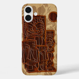 Koa Wood Tiki Sun Imitate HolzSurfboard iPhone 16 Plus Hülle