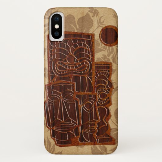 Koa Wood Tiki Sun Imitate HolzSurfboard Case-Mate iPhone Hülle (Rückseite)