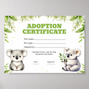 Koala Adoptieren Sie ein Haustier Färbungszertifik Poster