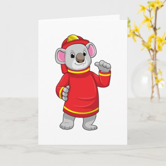 Koala als Feuerwehrmann mit Helmet Karte (Gelbe Blume)