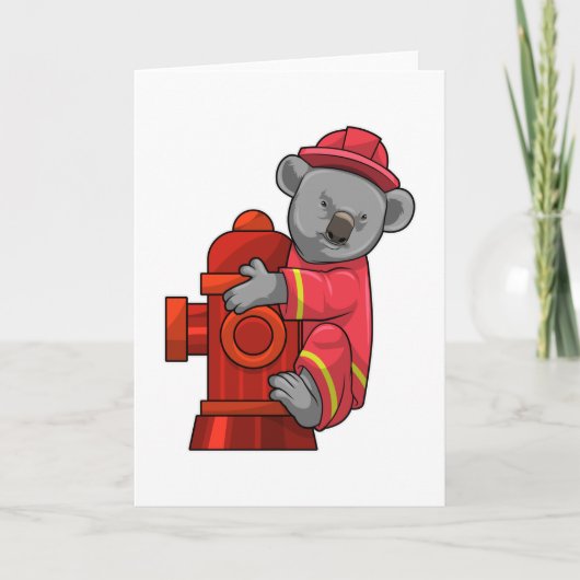 Koala als Feuerwehrmann mit Hydrant Karte (Vorderseite)