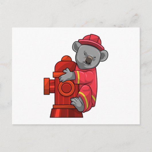 Koala als Feuerwehrmann mit Hydrant Postkarte (Vorderseite)