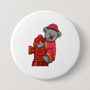 Koala als Feuerwehrmann mit Hydranten Button