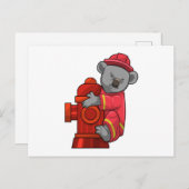 Koala als Feuerwehrmann mit Hydranten Postkarte (Vorne/Hinten)
