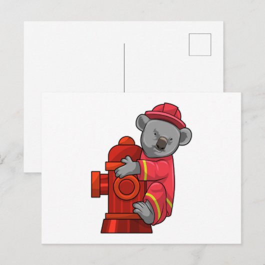 Koala als Feuerwehrmann mit Hydranten Postkarte (Vorne/Hinten)