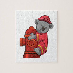 Koala als Feuerwehrmann mit Hydranten Puzzle