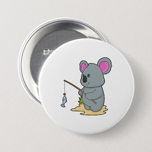 Koala als Fisher mit Angelstab und Fisch Button (Vorne & Hinten)