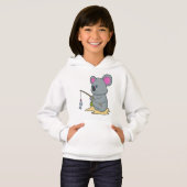 Koala als Fisher mit Angelstab und Fisch Hoodie (Vorne ganz)