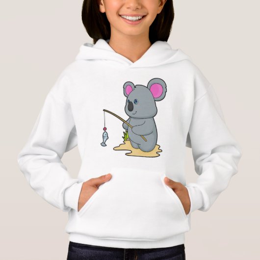 Koala als Fisher mit Angelstab und Fisch Hoodie (Vorderseite)