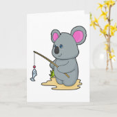 Koala als Fisher mit Angelstab und Fisch Karte (Gelbe Blume)