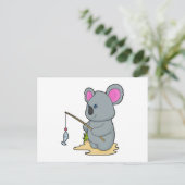 Koala als Fisher mit Angelstab und Fisch Postkarte (Stehend Vorderseite)